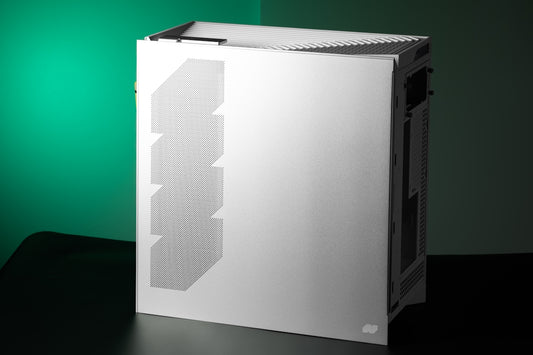 A white computer case sitting on top of a table