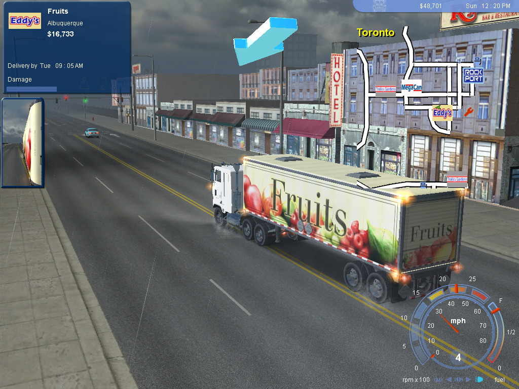 Drive through Toronto with 18 Wheels of Steel Pedal to the Metal (2004) Microsoft Windows PC CD, delivering fruits.
