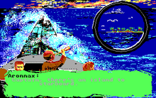 20,000 Leagues Under the Sea screenshot showing a ship at sea beside a circular ocean view and dialogue panel.