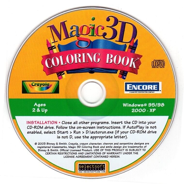 Crayola Magic 3D Coloring Book Cool Critters Microsoft Windows PC CD-PC Gamez USA