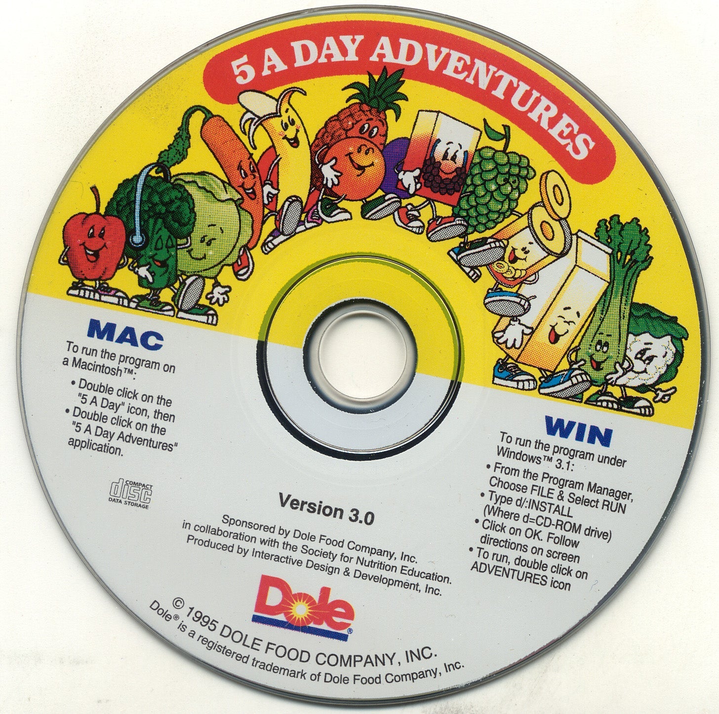 Dole 5 a day adventures Microsoft Windows 3.X CD