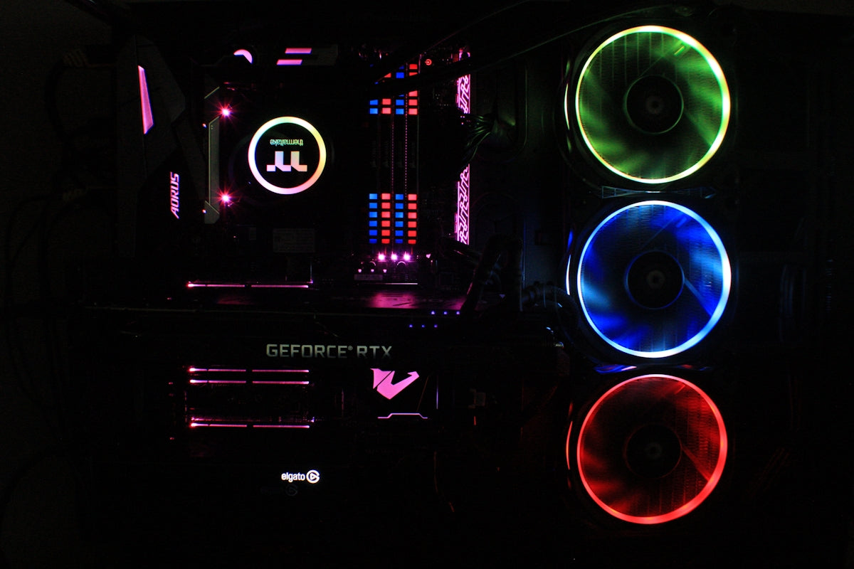 black and multicolored computer tower