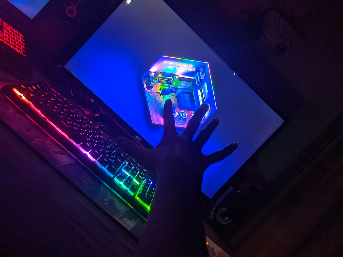 a person is playing a video game on a computer