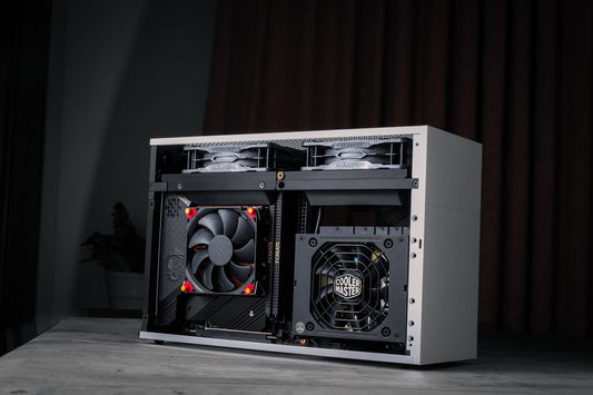 A computer case sitting on top of a table