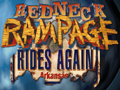 Redneck Rampage Rides Again - Arkansas Microsoft Windows PC CD title screen showcases hilarious first-person shooter action.