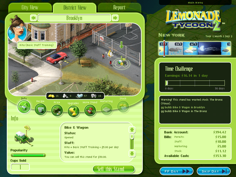 Lemonade Tycoon 2 - New York City Microsoft Windows PC CD-PC Gamez USA