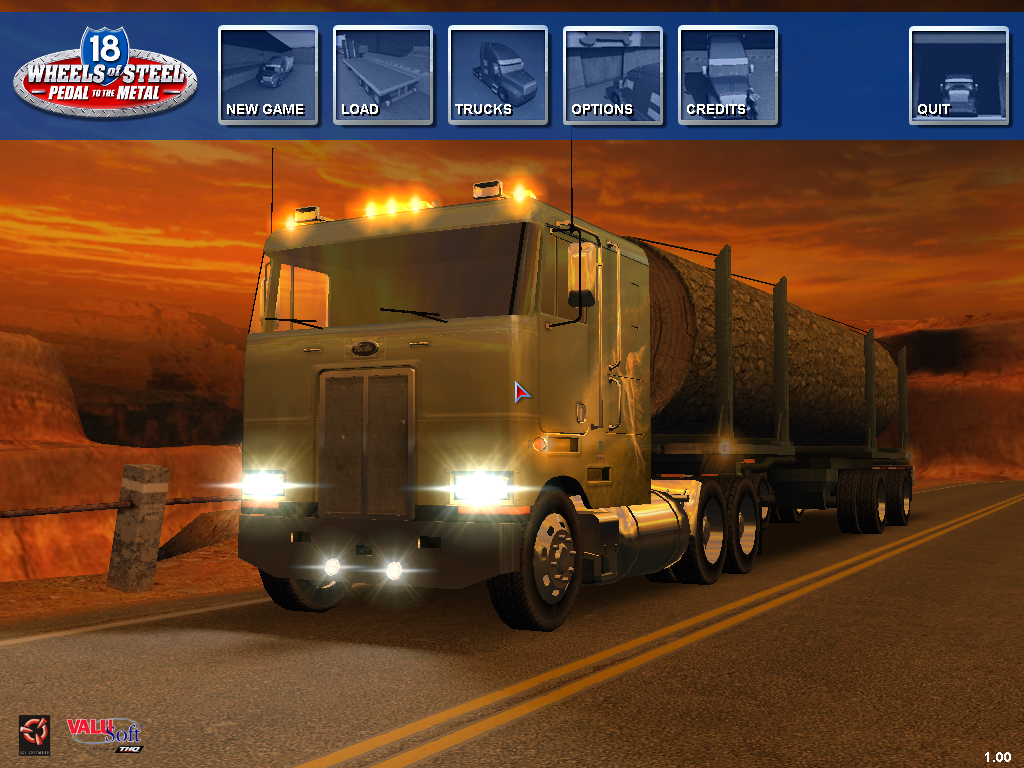 Explore the main menu of 18 Wheels of Steel Pedal to the Metal (2004) Microsoft Windows PC CD, ready for trucking adventures.