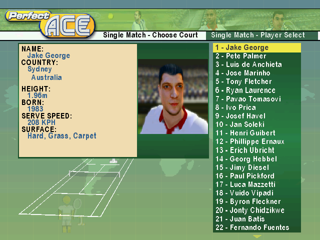 Perfect Ace Pro Tournament Tennis Microsoft Windows PC CD-PC Gamez USA