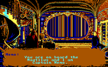 20,000 Leagues Under the Sea screenshot showing Captain Nemo's dialogue inside the ornate Nautilus submarine.