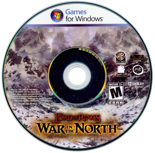 The Lord of the Rings: War in the North PC game disc with fantasy artwork and the Games for Windows logo.
