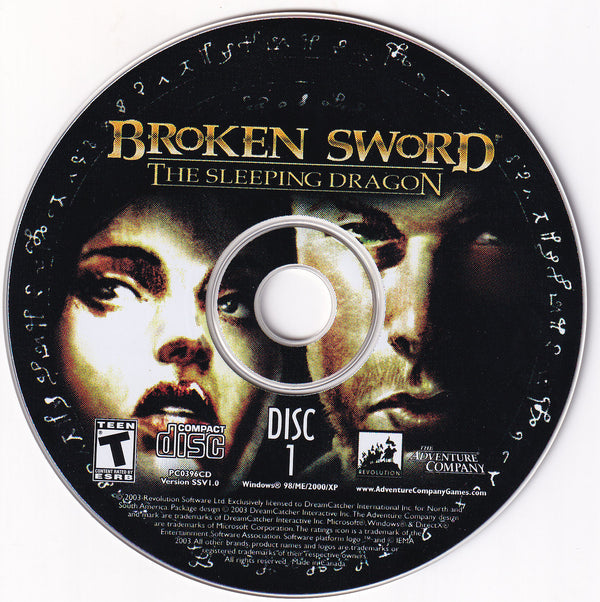 Adventure Company Broken Sword The Sleeping Dragon Disc 1 - 2 Microsoft Windows PC CD-PC Gamez USA