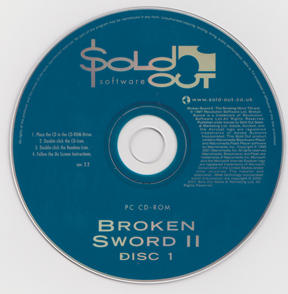 Broken Sword II The Smoking Mirror Disc 1 - 2 Microsoft Windows PC CD-PC Gamez USA