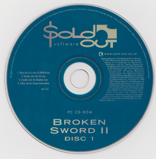 Broken Sword II The Smoking Mirror Disc 1 - 2 Microsoft Windows PC CD-PC Gamez USA