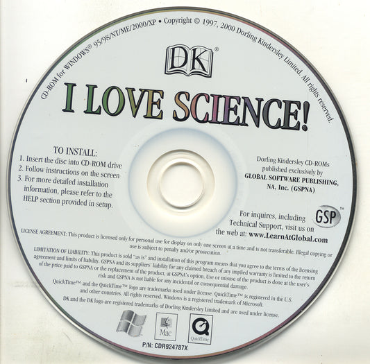 DK I Love Science Microsoft Windows PC CD-PC Gamez USA