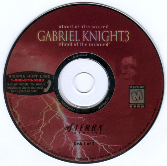 Gabriel Knight 3 - Blood of the Sacred, Blood of the Damned Disc 1-3 Microsoft Windows PC CD-PC Gamez USA