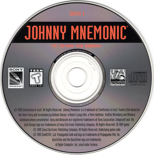Johnny Mnemonic Disc 1-2 Microsoft Windows PC CD-PC Gamez USA