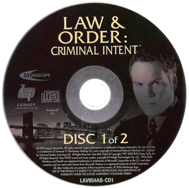 Law & Order Criminal Intent Disc 1-2 Microsoft Windows PC CD-PC Gamez USA