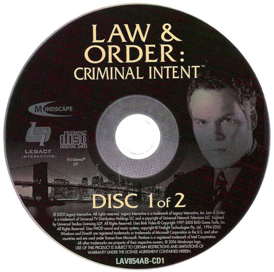 Law & Order Criminal Intent Disc 1-2 Microsoft Windows PC CD-PC Gamez USA