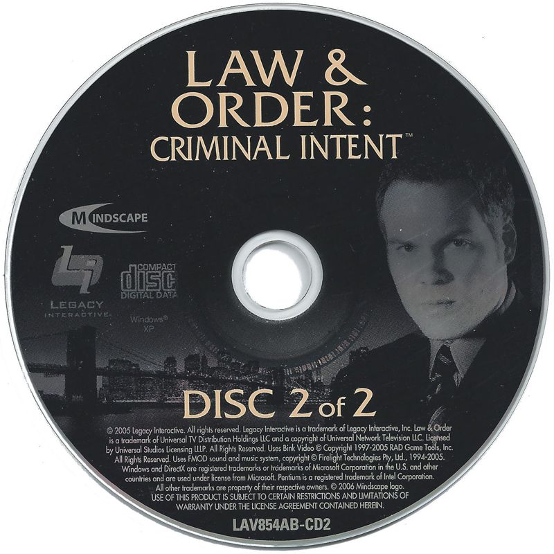 Law & Order Criminal Intent Disc 1-2 Microsoft Windows PC CD-PC Gamez USA