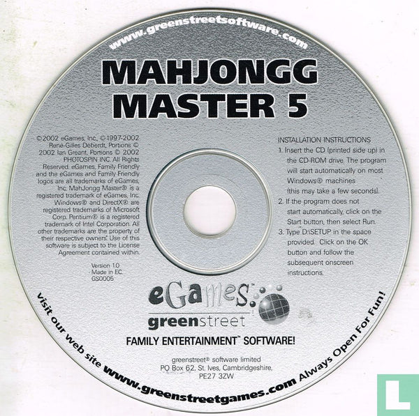 Mahjongg Master 5 Microsoft Windows PC CD-PC Gamez USA