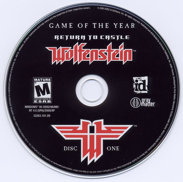 Return to Castle Wolfenstein Game of the Year Edition Disc 1 - 2 Microsoft Windows PC CD-PC Gamez USA