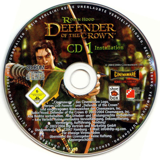 Robin Hood Defender of the Crown Disc 1-2 Microsoft Windows PC CD-PC Gamez USA