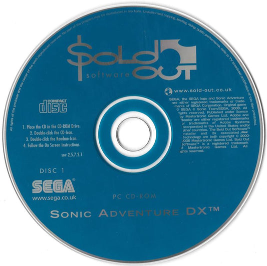 Sonic Adventure DX Disc 1-2 Microsoft Windows PC CD-PC Gamez USA