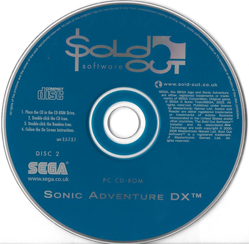 Sonic Adventure DX Disc 1-2 Microsoft Windows PC CD-PC Gamez USA