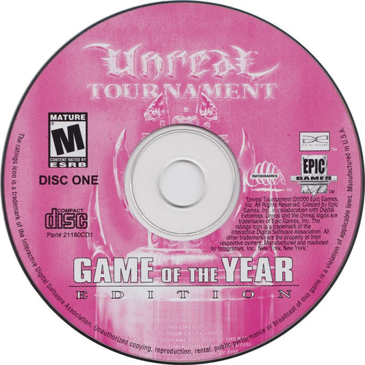 Unreal Tournament Game of the Year Edition Disc 1-2 Microsoft Windows PC CD-PC Gamez USA